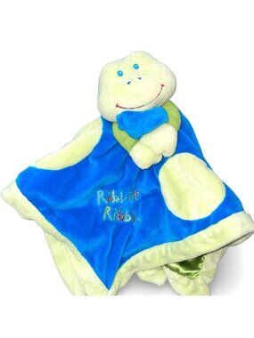 Okie Dokie Frog Lovey 17" Security Blanket Ribbit Ribbit Green Plush Satin Back